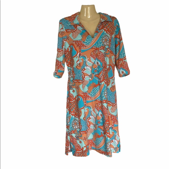 J. McLaughlin Sheath Dress Blue Orange V-neck Lgr